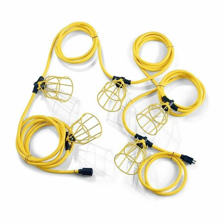 PRIME WIRE & CABLE 50' 12/3 Sjtw Yellow Light String W/Metal Cages 5 Sockets PW-LSUGM830
